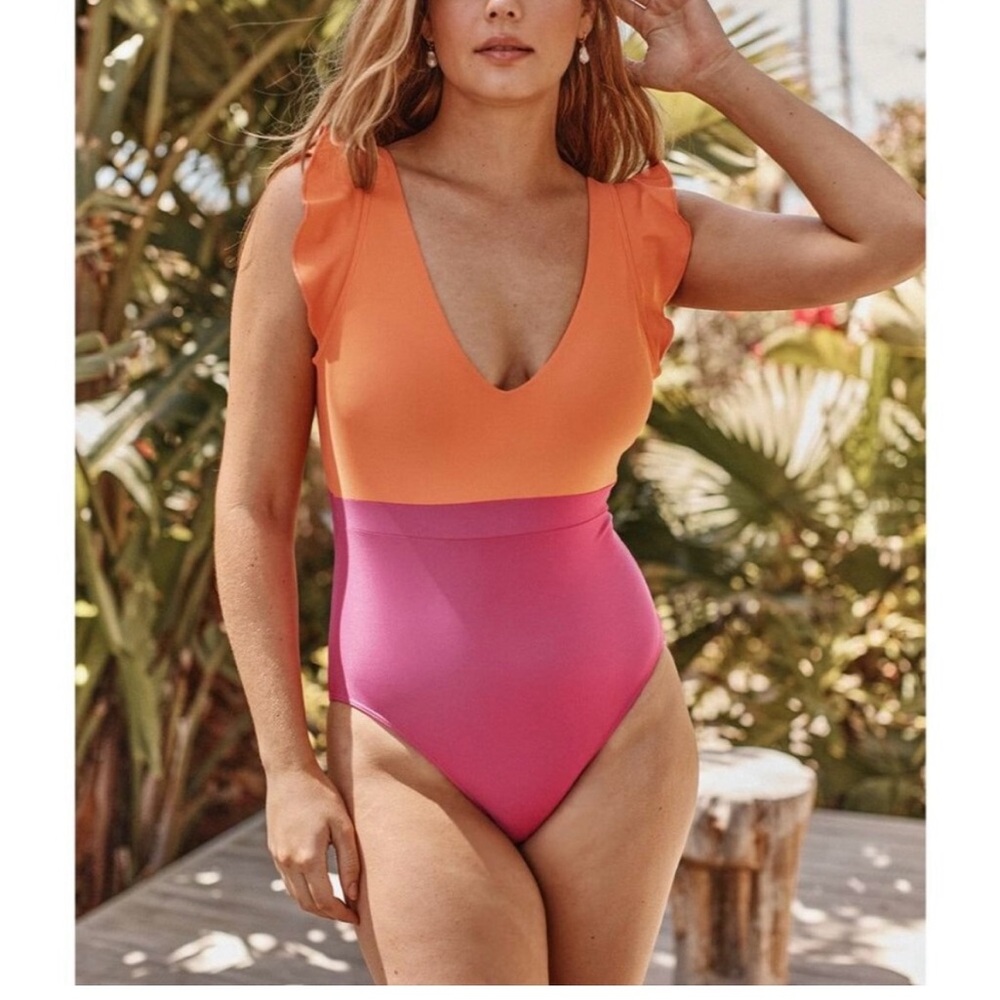 Summersalt The Ruffle Backflip Hibiscus & Tangerine One-Piece Swimsuit